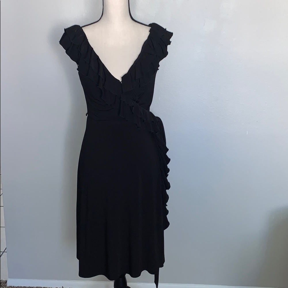 Sexy Black Wrap Dress with Ruffles